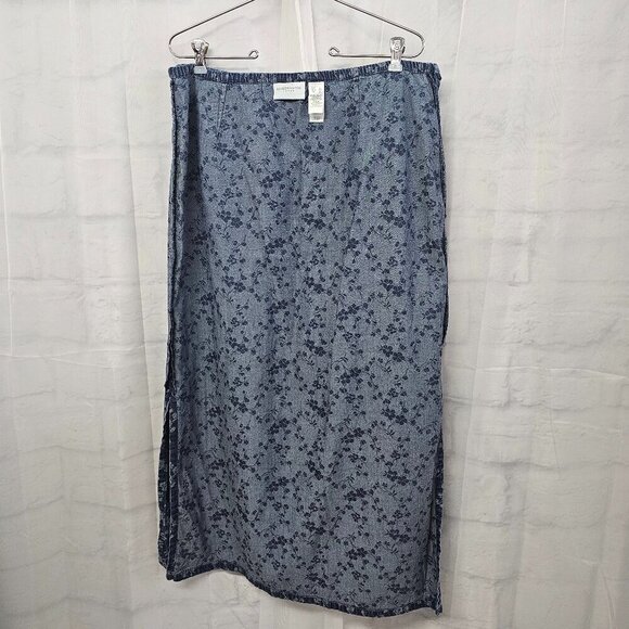 Liz Claiborne Blue Floral Boho Blouse Midi Skirt Chambray Set 12 - Picture 13 of 16